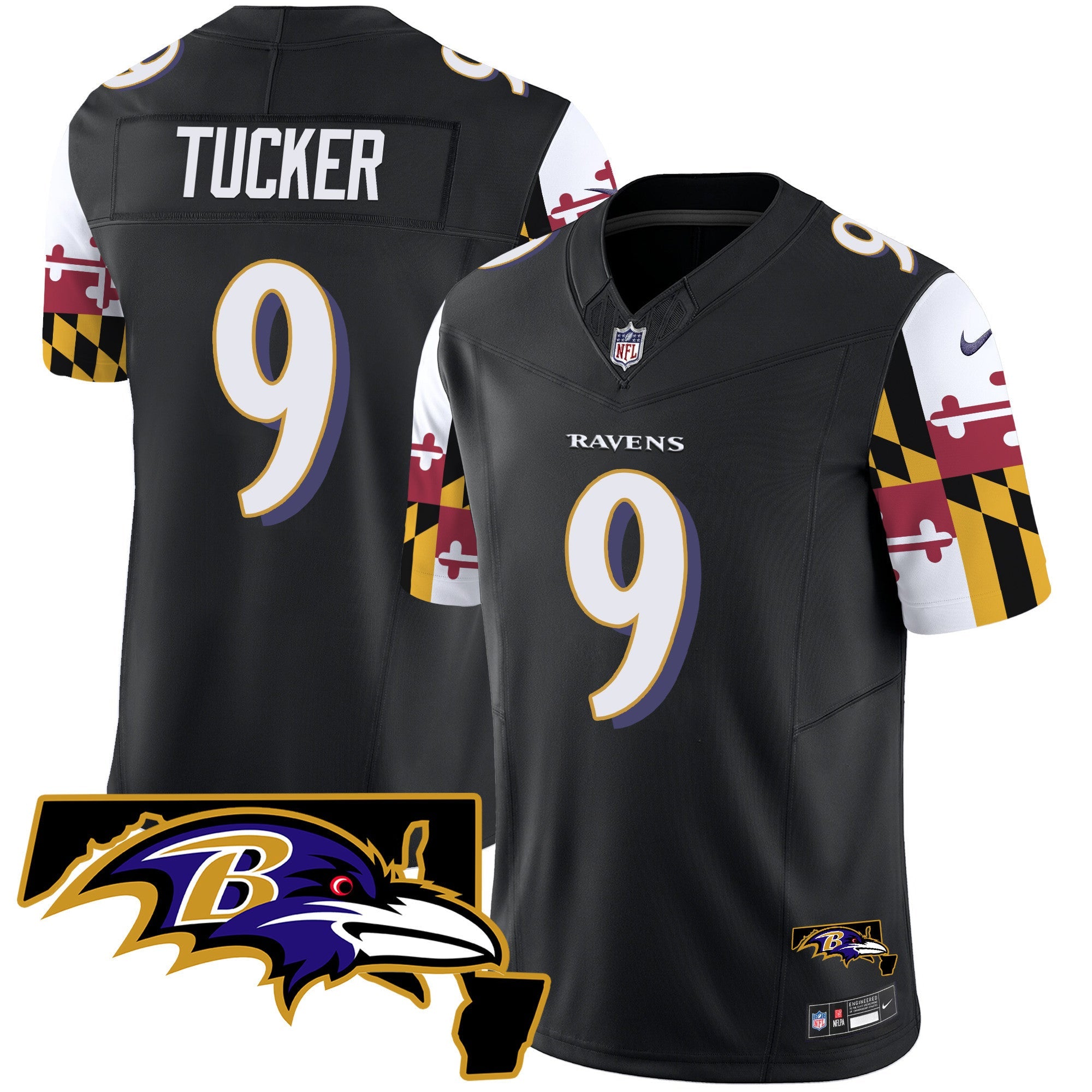 Ravens Maryland Flag Vapor Limited Jersey V2 – All Stitched – Black – Justin Tucker Jersey