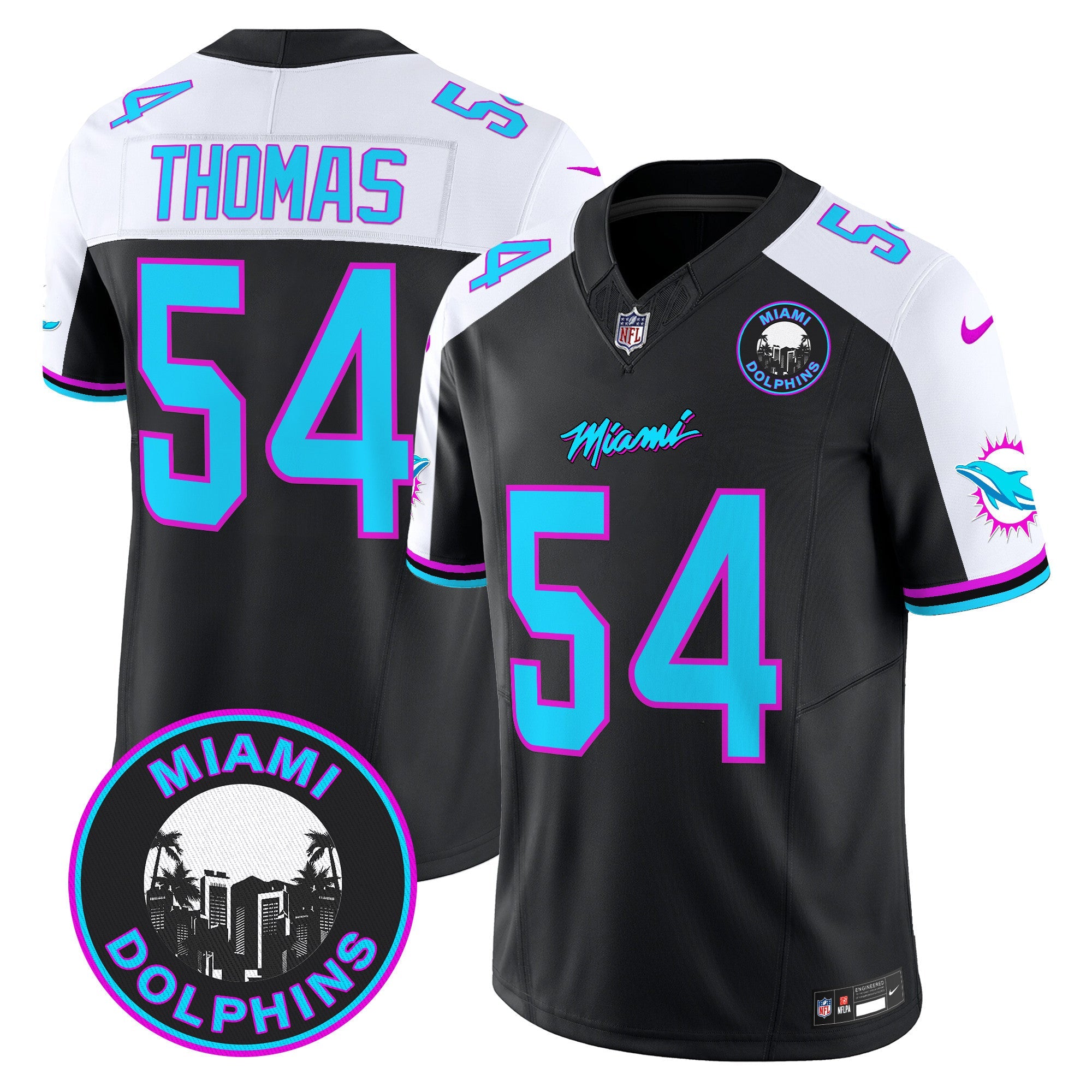 Dolphins Miami Vice Vapor Limited Jersey V3 – All Stitched – Black Alternate – Zach Thomas Jersey