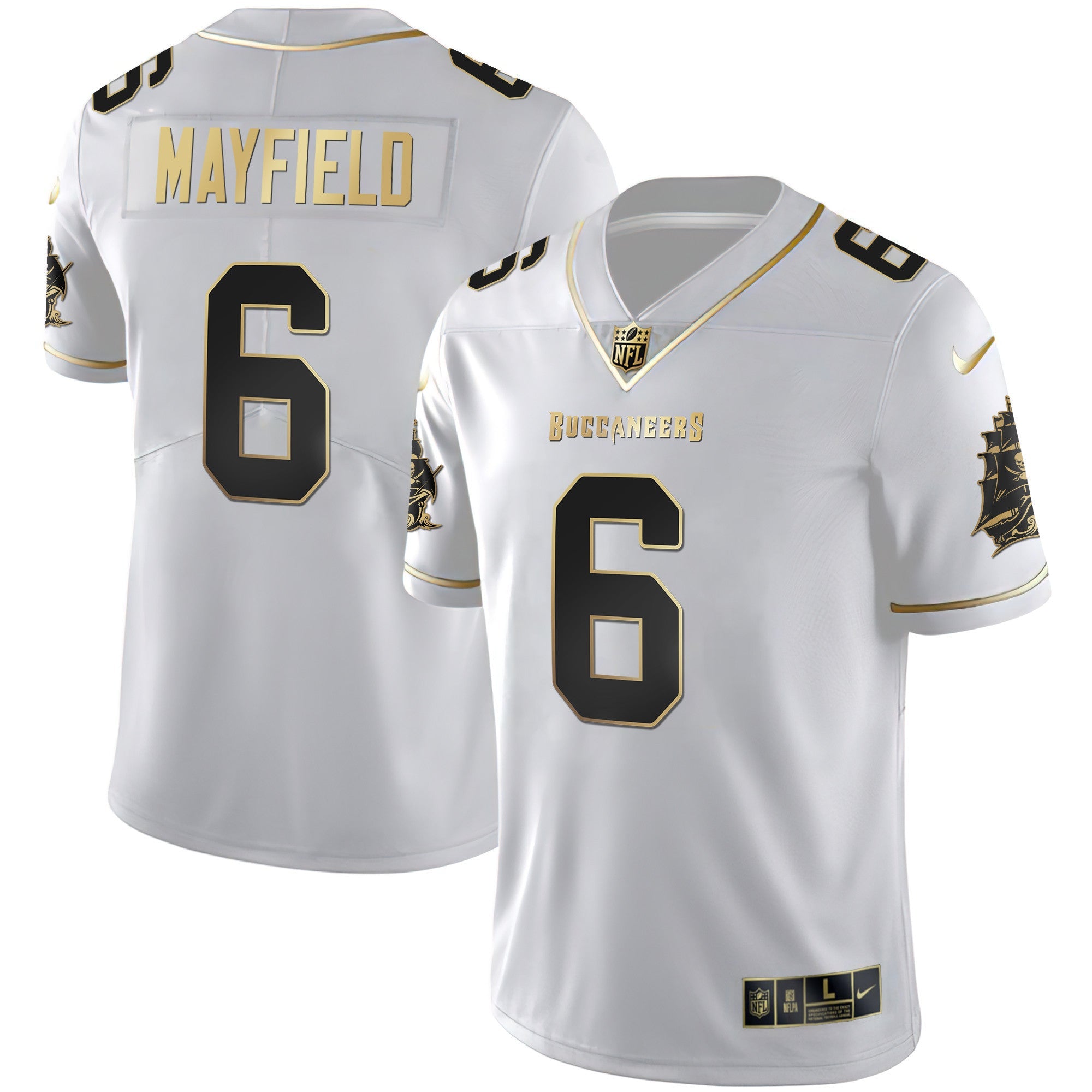 Buccaneers Gold Vapor Jersey – All Stitched – White Gold – Baker Mayfield Jersey