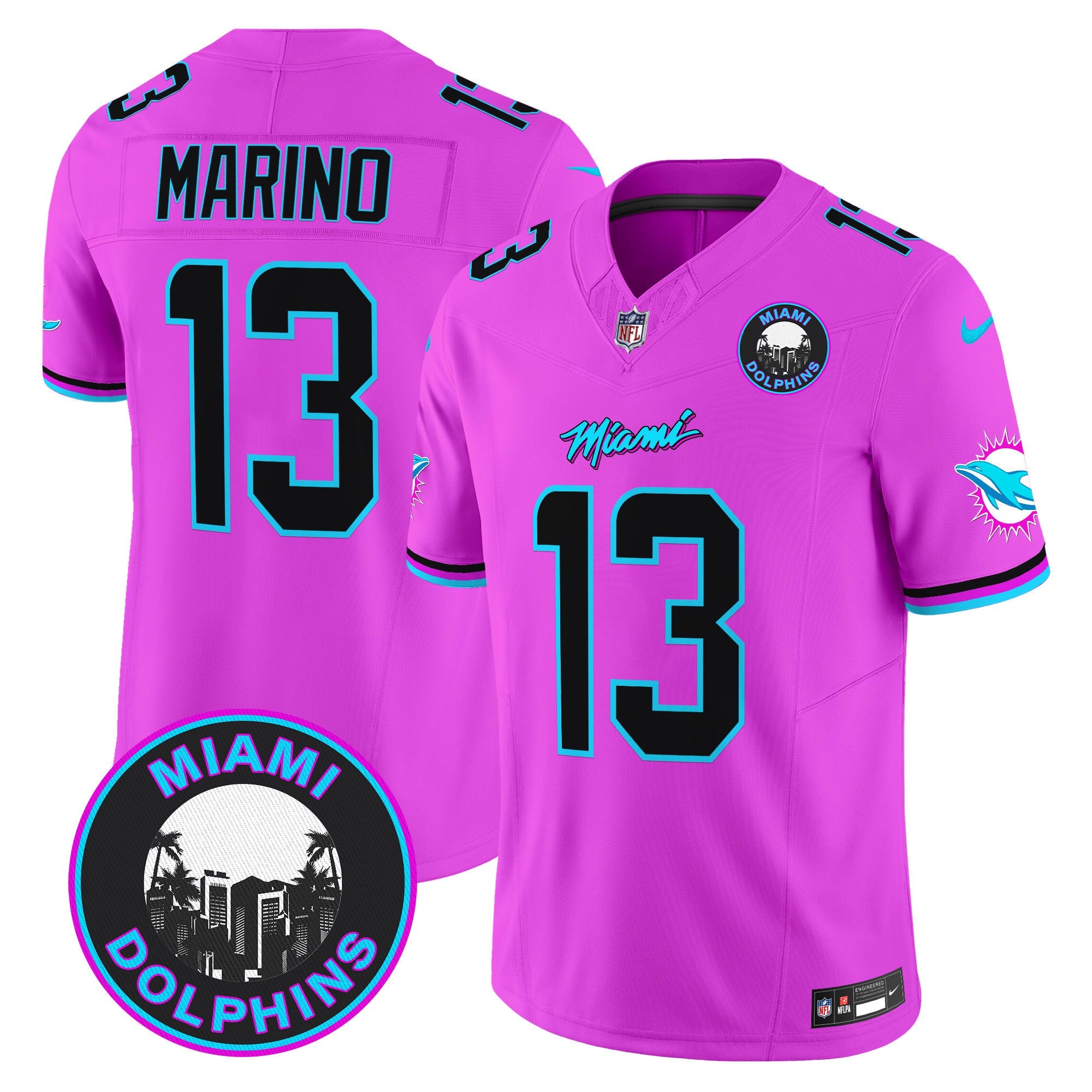 Dolphins Miami Vice Vapor Limited Jersey V3 – All Stitched – Pink – Dan Marino Jersey