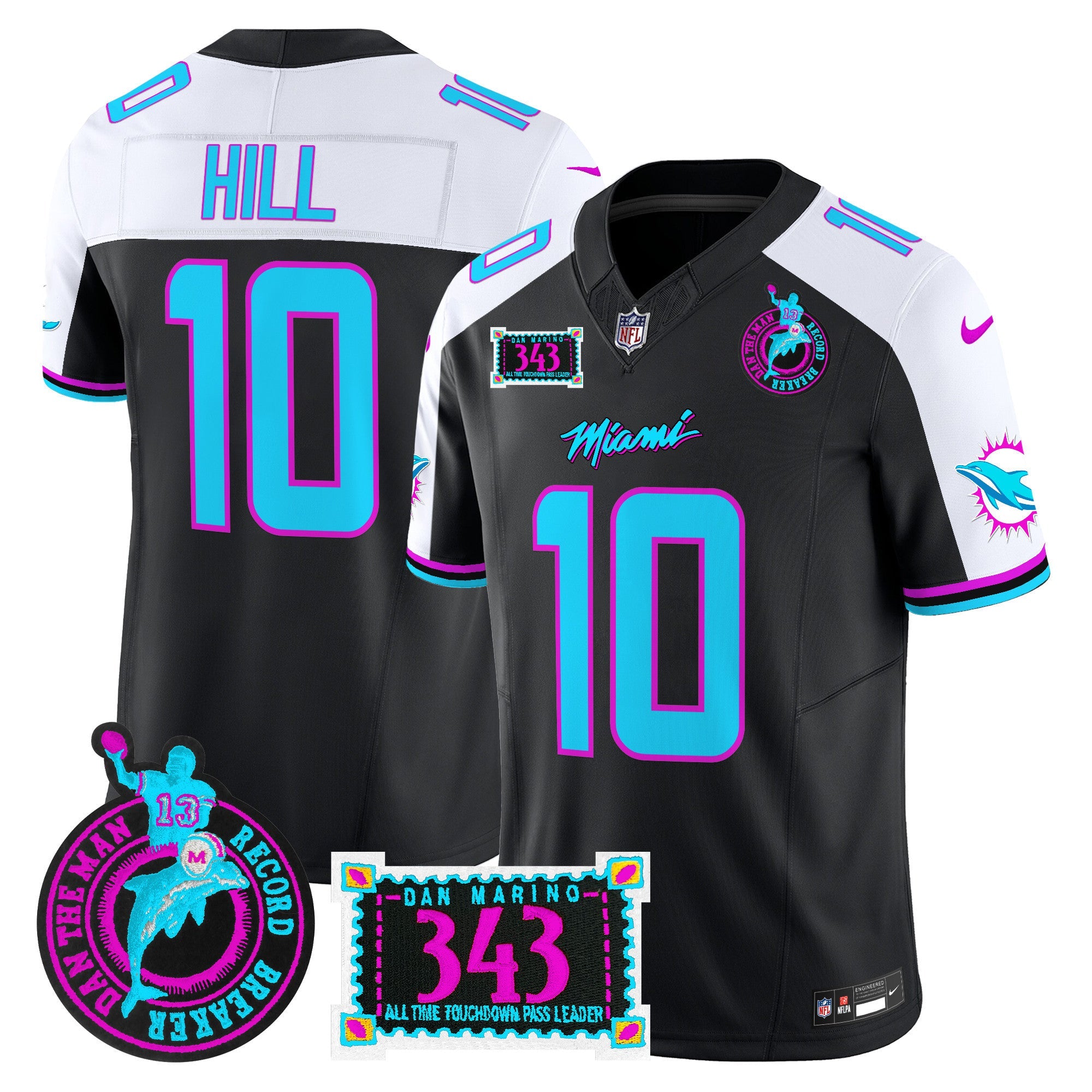 Dolphins Dan the Man Record Breaker Patch Vapor Limited Jersey – All Stitched – Black Alternate – Tyreek Hill Jersey