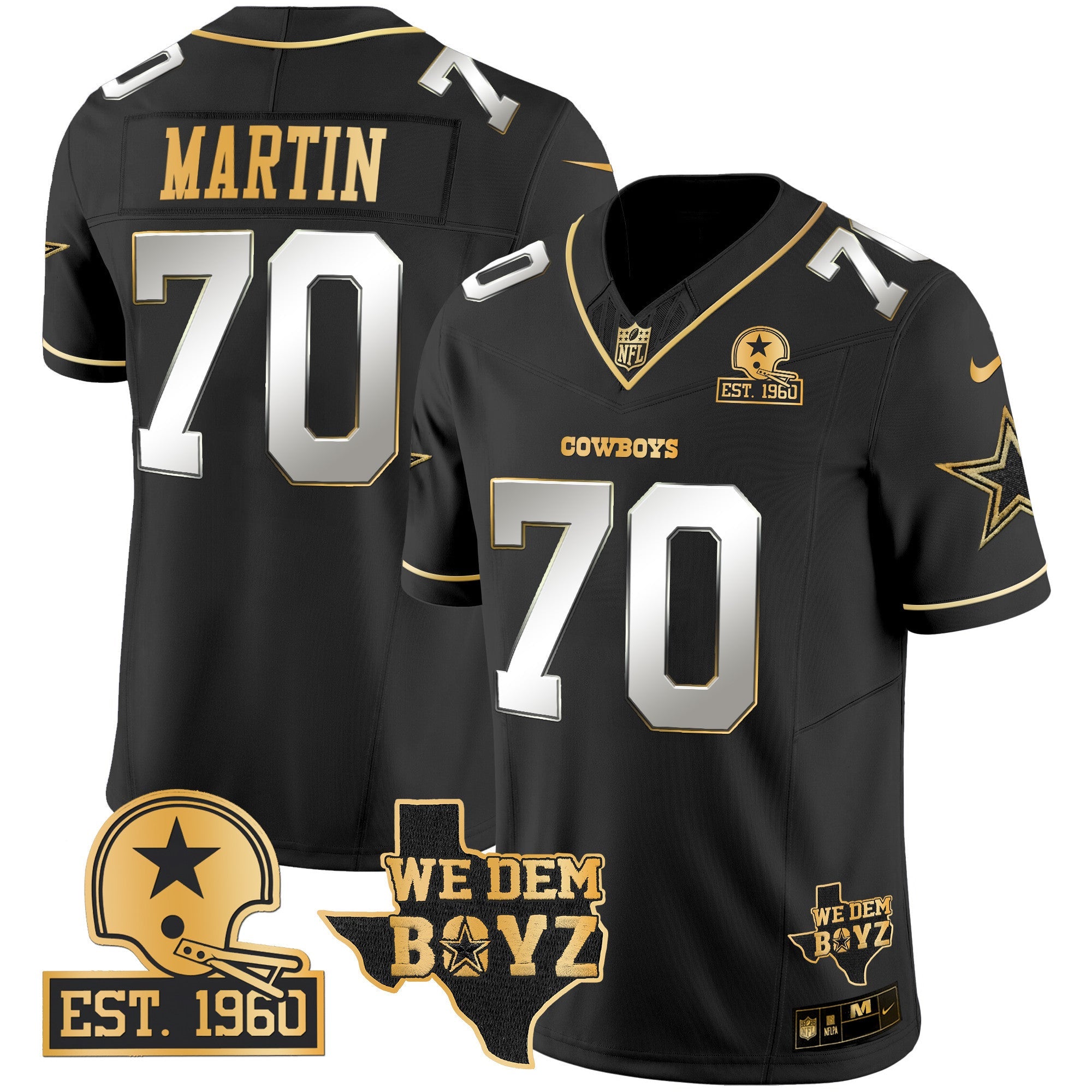Cowboys Est. 1960 & We Dem Boyz Patch Gold Vapor Limited Jersey V2 – All Stitched – Black Limited – Zack Martin Jersey
