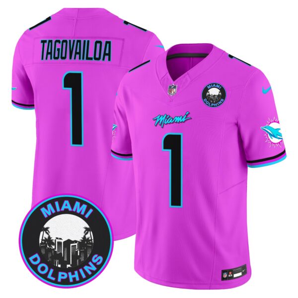 Dolphins Miami Vice Vapor Limited Jersey V3 – All Stitched – Pink – Tua Tagovailoa Jersey