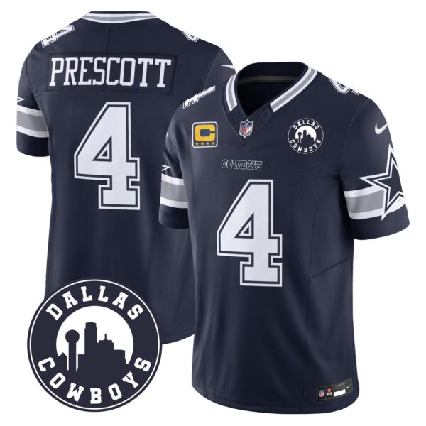 Dallas Cowboys City Patch Vapor Limited Jersey – All Stitched – Navy – Dak Prescott Jersey