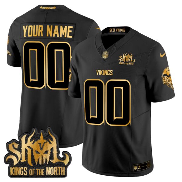 Minnesota Vikings 2024 Winter Warrior Skol Patch Gold Vapor Limited Custom Jersey – All Stitched – Black Gold Jersey