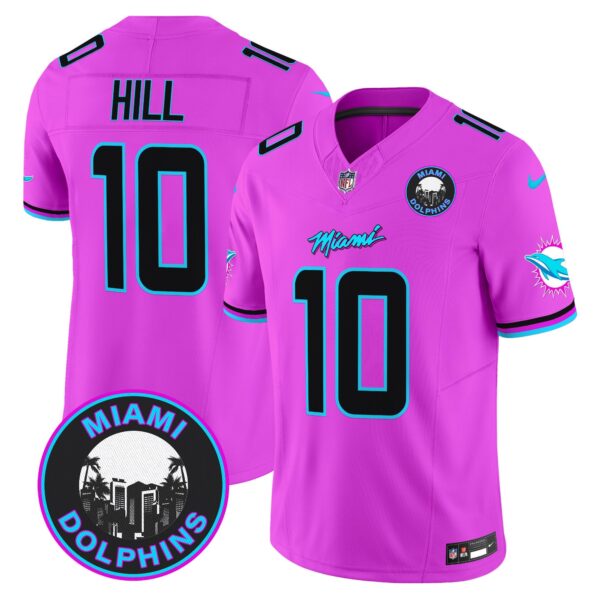 Dolphins Miami Vice Vapor Limited Jersey V3 – All Stitched – Pink – Tyreek Hill Jersey