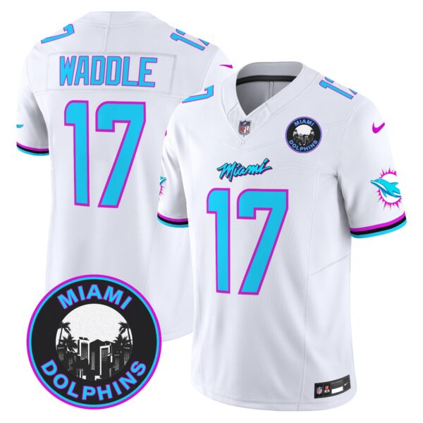 Dolphins Miami Vice Vapor Limited Jersey V3 – All Stitched – White – Jaylen Waddle Jersey