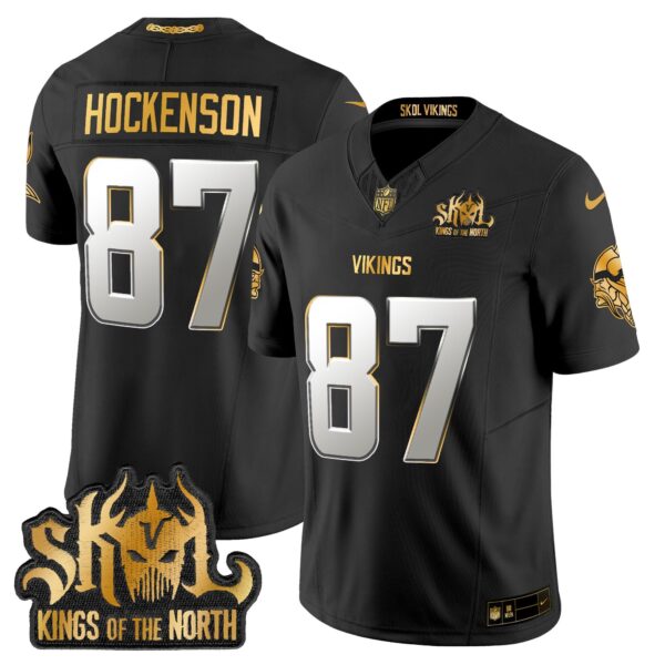 Minnesota Vikings 2024 Winter Warrior Skol Patch Gold Vapor Limited Jersey – All Stitched – Black Limited – T.J. Hockenson Jersey
