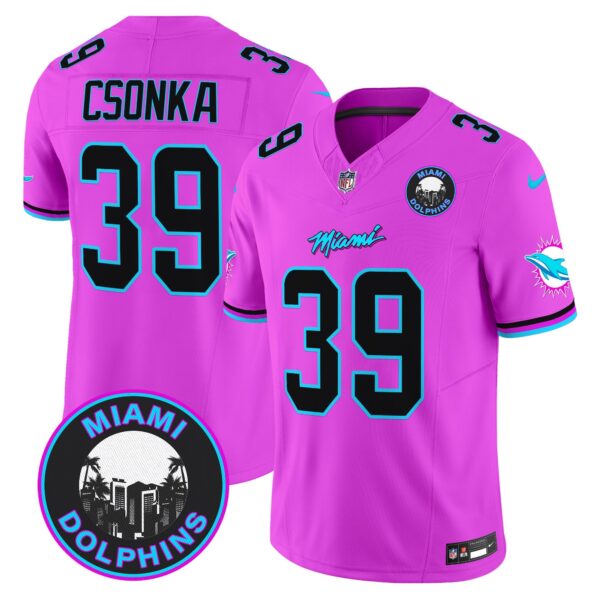 Dolphins Miami Vice Vapor Limited Jersey V3 – All Stitched – Pink – Larry Csonka Jersey