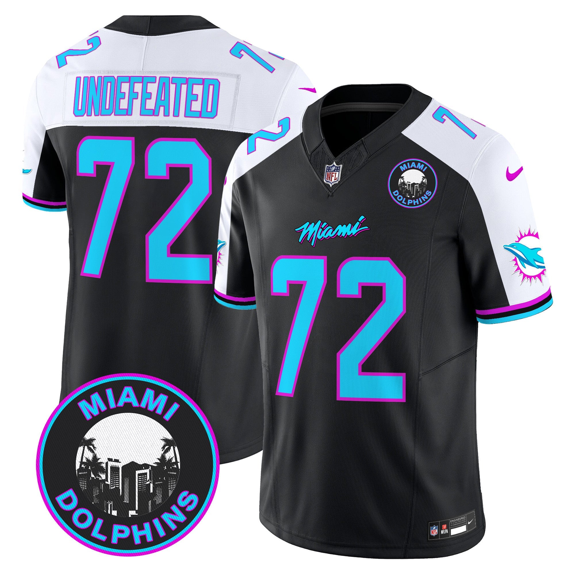 Dolphins Miami Vice Vapor Limited Jersey V3 – All Stitched – Black Alternate – Undefeated Jersey