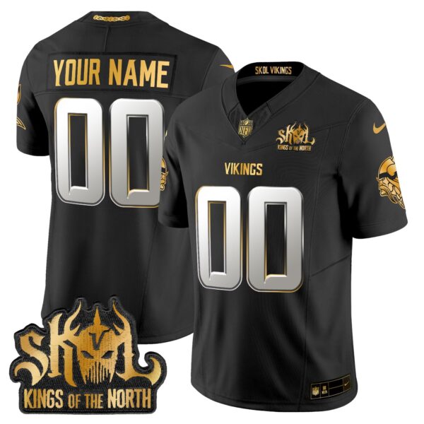Minnesota Vikings 2024 Winter Warrior Skol Patch Gold Vapor Limited Custom Jersey – All Stitched – Black Limited Jersey