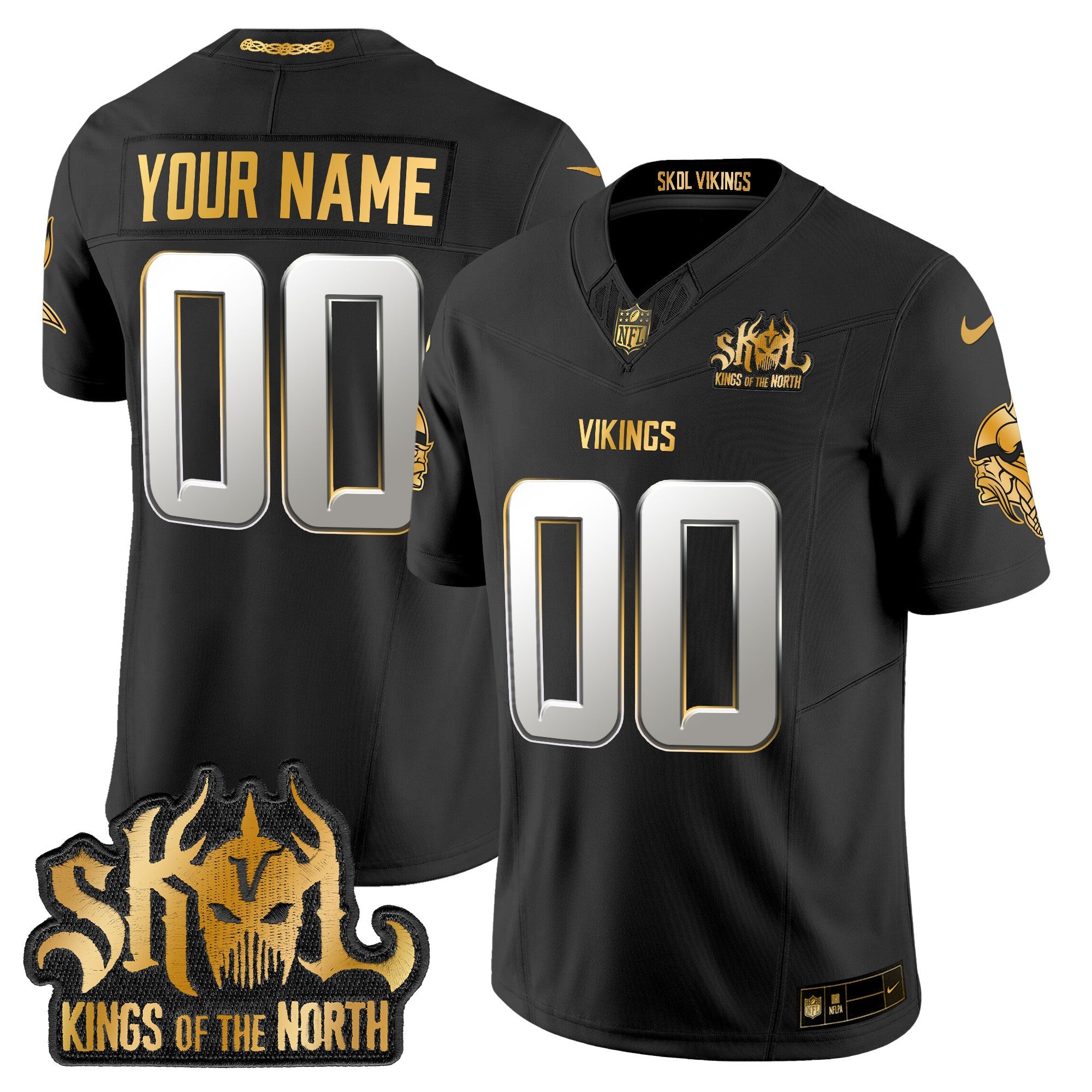 Minnesota Vikings 2024 Winter Warrior Skol Patch Gold Vapor Limited Custom Jersey – All Stitched – Black Limited Jersey