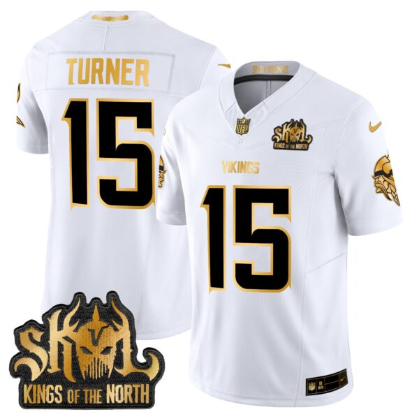 Minnesota Vikings 2024 Winter Warrior Skol Patch Gold Vapor Limited Jersey – All Stitched – White Gold – Dallas Turner Jersey