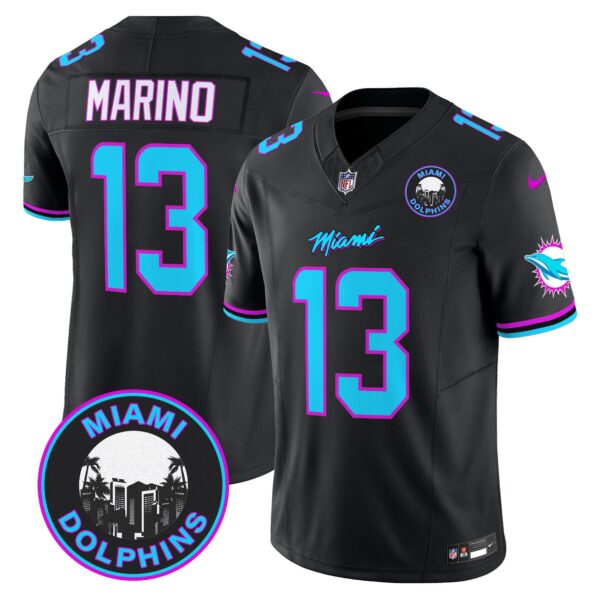 Dolphins Miami Vice Vapor Limited Jersey V3 – All Stitched – Black – Dan Marino Jersey