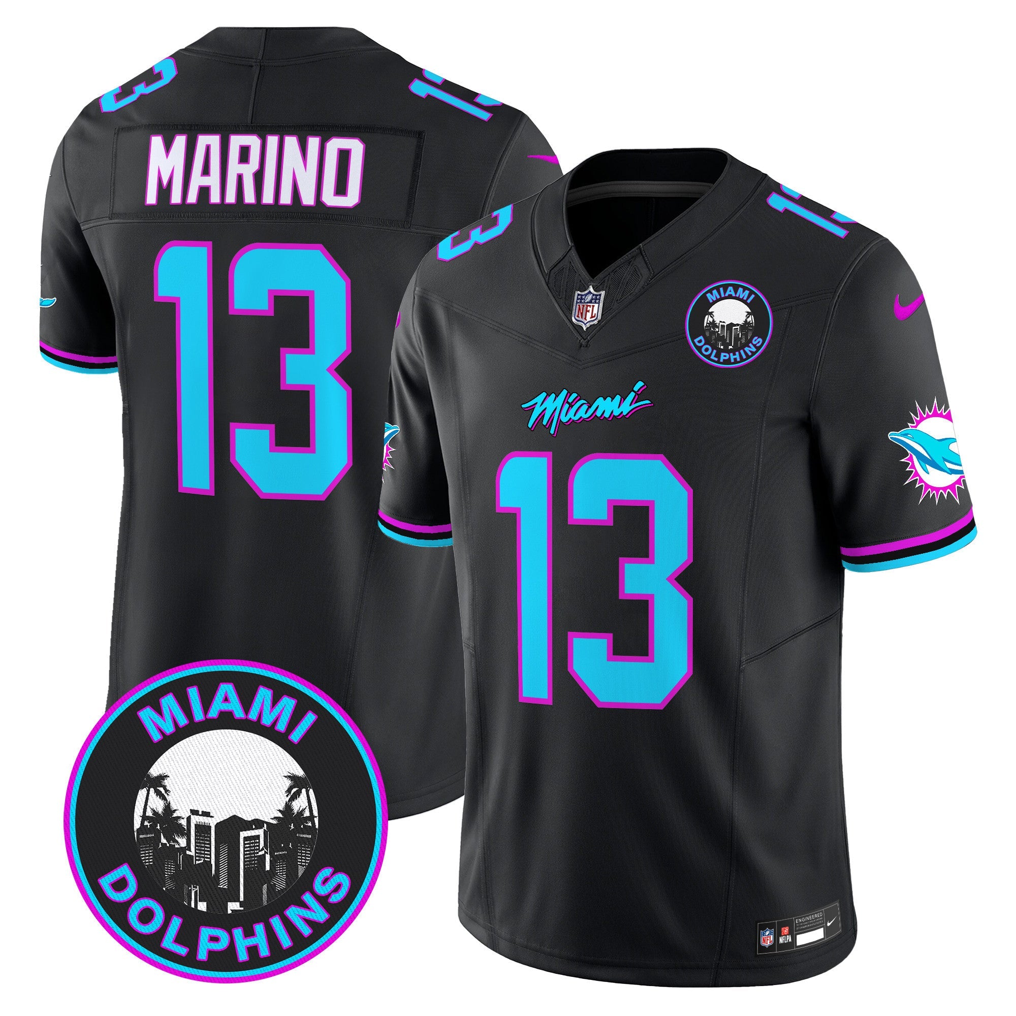 Dolphins Miami Vice Vapor Limited Jersey V3 – All Stitched – Black – Dan Marino Jersey