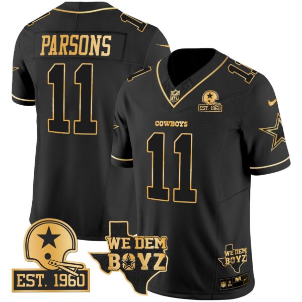 Cowboys Est. 1960 & We Dem Boyz Patch Gold Vapor Limited Jersey V2 – All Stitched – Black Gold – Micah Parsons Jersey