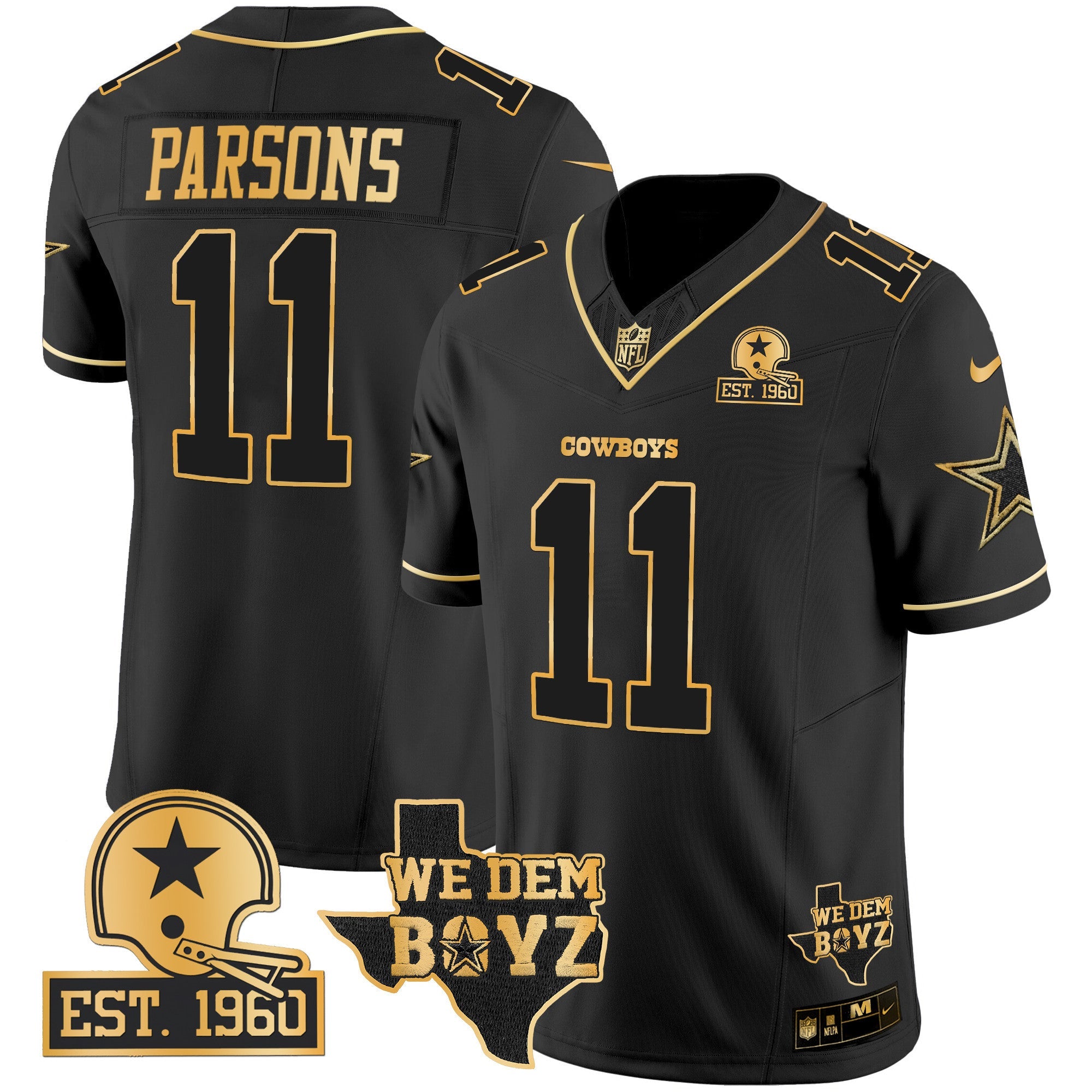Cowboys Est. 1960 & We Dem Boyz Patch Gold Vapor Limited Jersey V2 – All Stitched – Black Gold – Micah Parsons Jersey