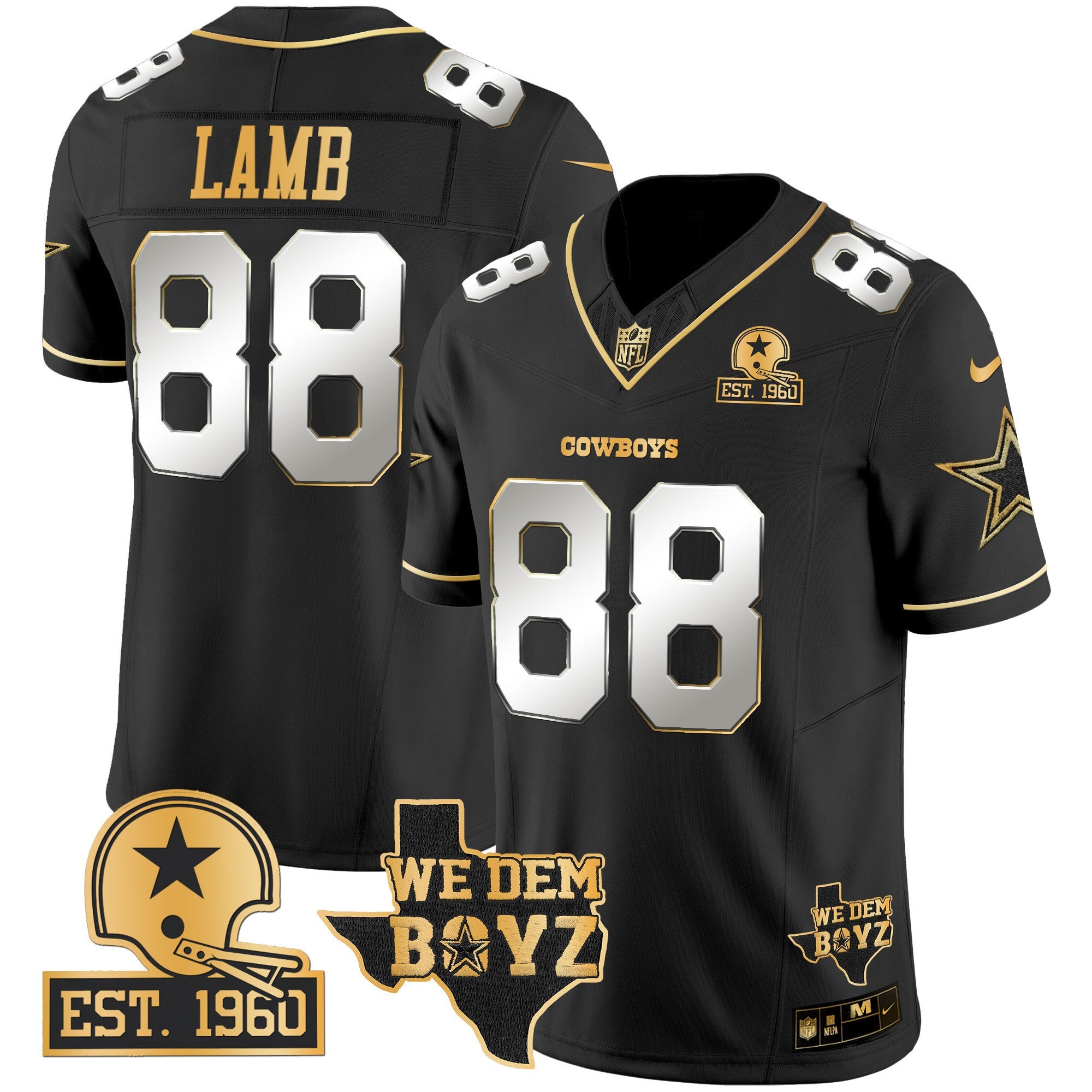 Cowboys Est. 1960 & We Dem Boyz Patch Gold Vapor Limited Jersey V2 – All Stitched – Black Limited – CeeDee Lamb Jersey