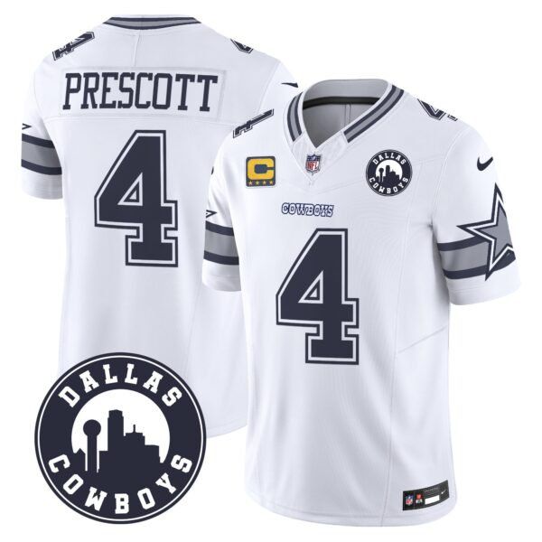 Dallas Cowboys City Patch Vapor Limited Jersey – All Stitched – White – Dak Prescott Jersey