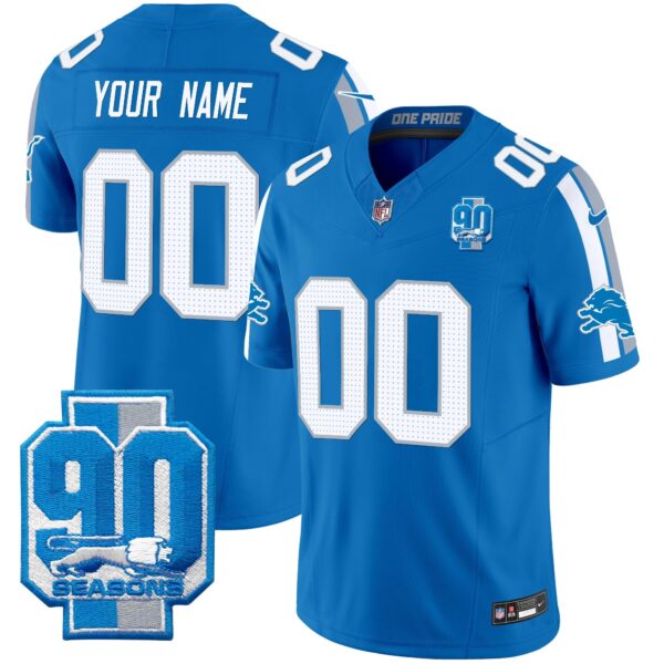 Detroit Lions 90th Year Patch Vapor Limited Custom Jersey – All Stitched – Blue Jersey