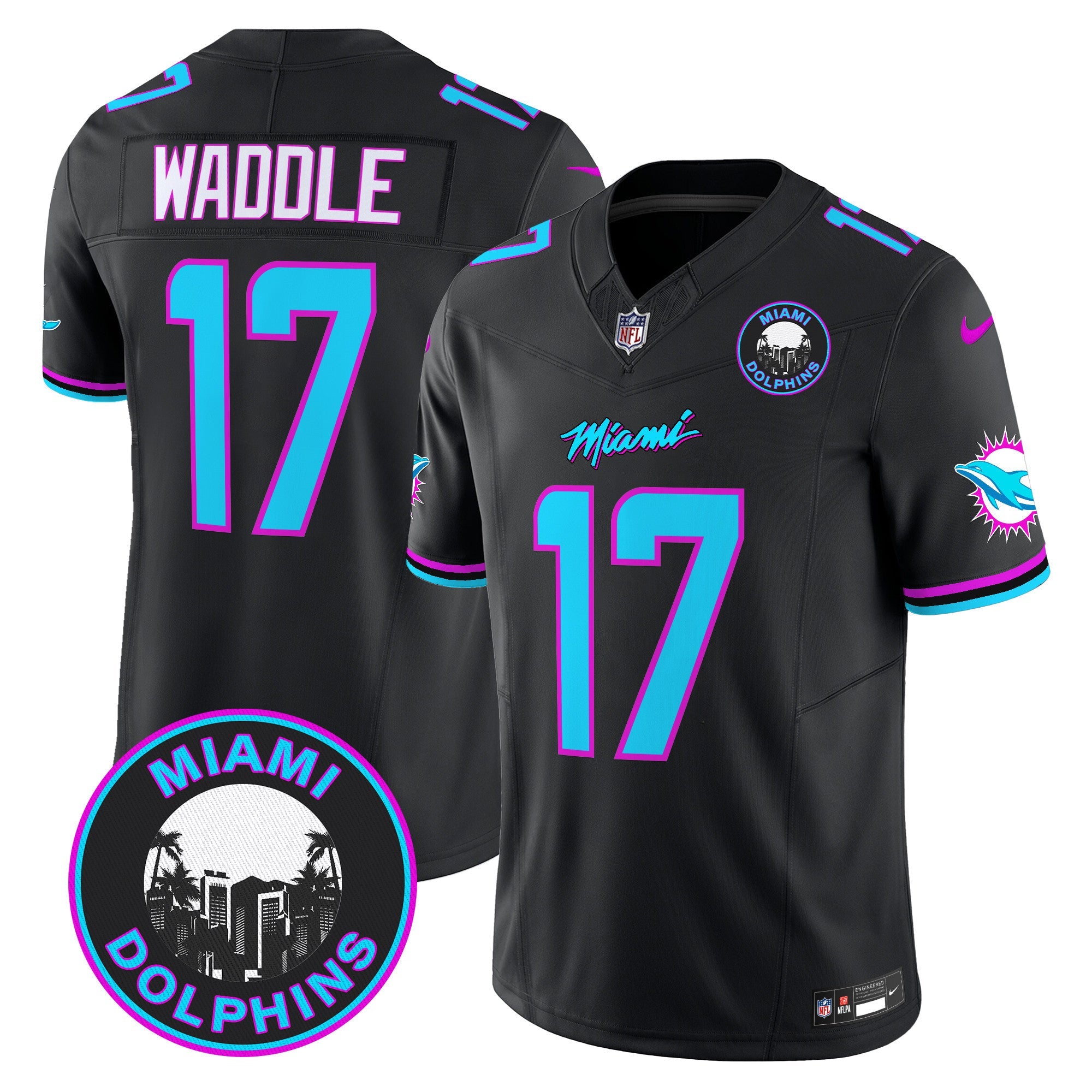 Dolphins Miami Vice Vapor Limited Jersey V3 – All Stitched – Black – Jaylen Waddle Jersey