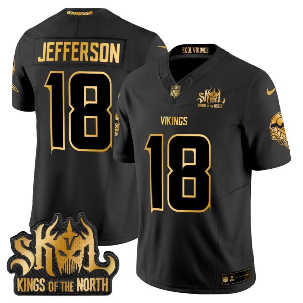 Minnesota Vikings 2024 Winter Warrior Skol Patch Gold Vapor Limited Jersey – All Stitched – Black Gold – Justin Jefferson Jersey