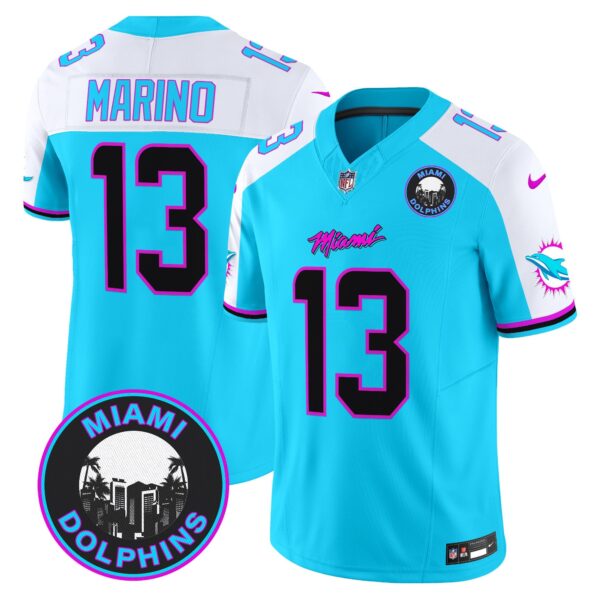 Dolphins Miami Vice Vapor Limited Jersey V3 – All Stitched – Aqua Alternate – Dan Marino Jersey