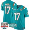 Dolphins 50th & Don Shula 347 Memorial Patch Vapor Limited Jersey – All Stitched – Aqua – Jaylen Waddle Jersey