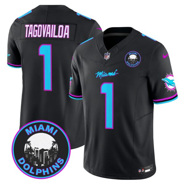 Dolphins Miami Vice Vapor Limited Jersey V3 – All Stitched – Black – Tua Tagovailoa Jersey