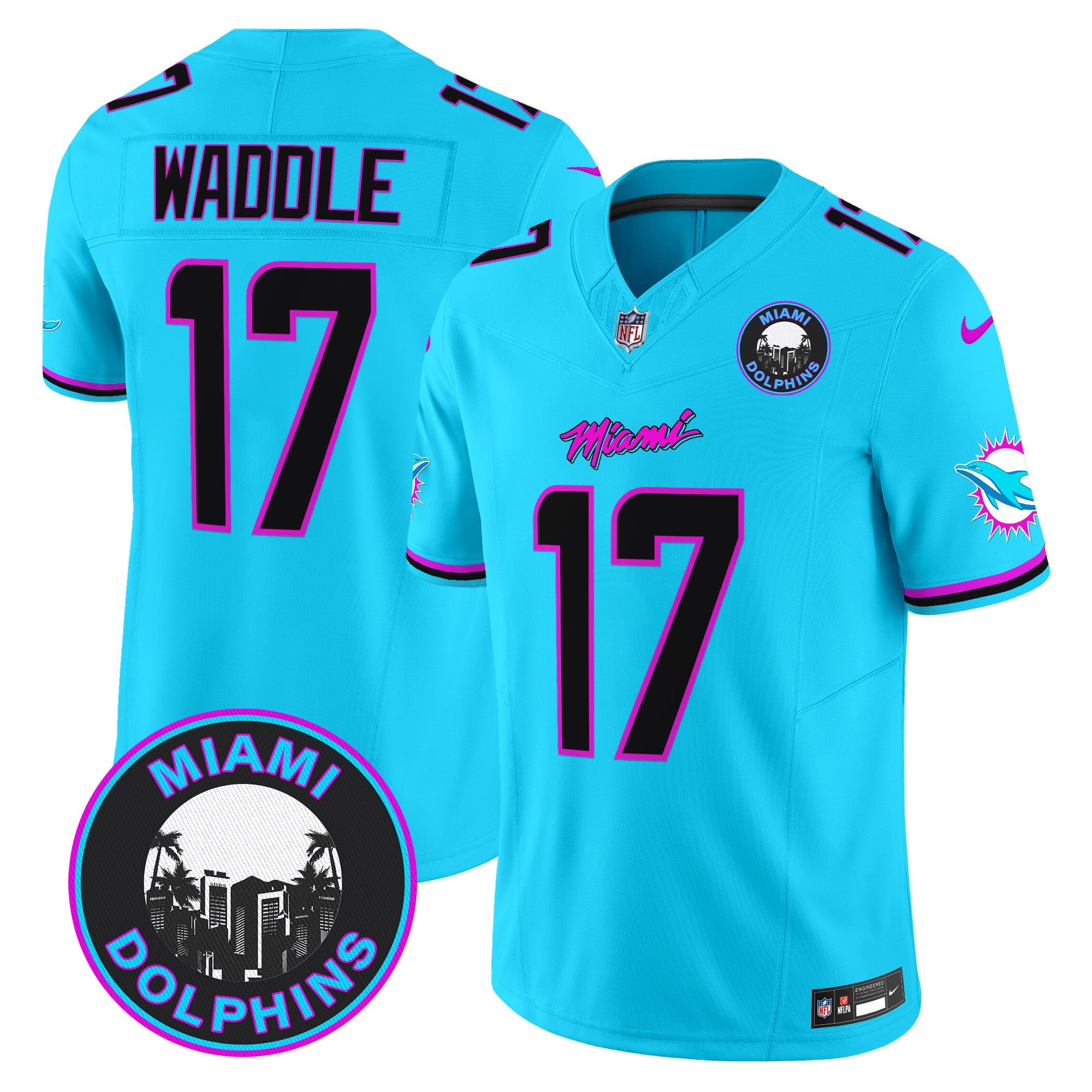 Dolphins Miami Vice Vapor Limited Jersey V3 – All Stitched – Aqua – Jaylen Waddle Jersey