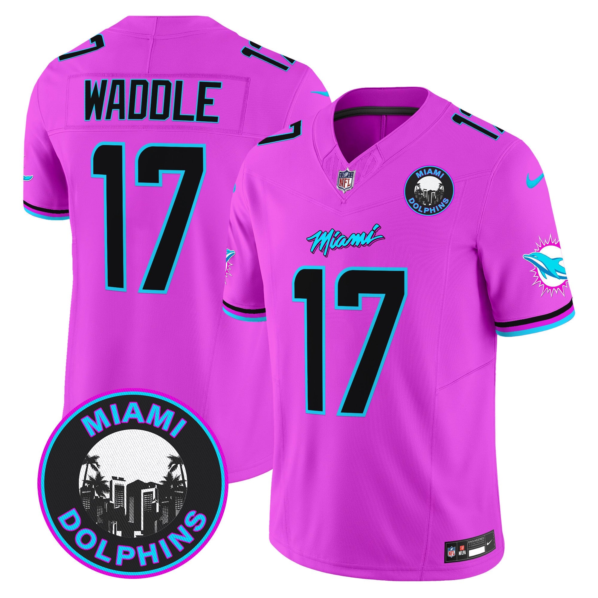Dolphins Miami Vice Vapor Limited Jersey V3 – All Stitched – Pink – Jaylen Waddle Jersey