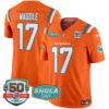 Dolphins 50th & Don Shula 347 Memorial Patch Vapor Limited Jersey – All Stitched – Orange – Jaylen Waddle Jersey