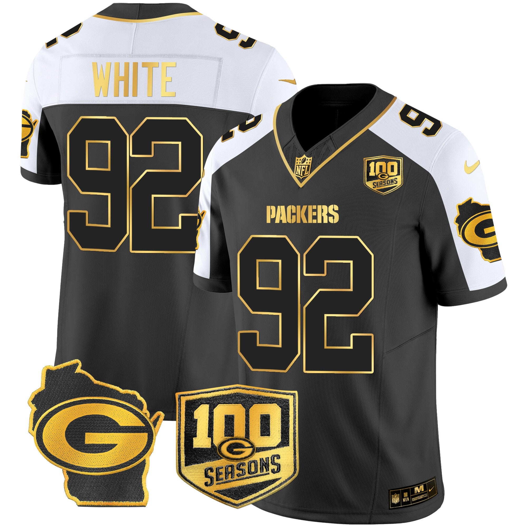 Packers 100th Season & Home Patch Gold Vapor Limited Jersey All Stitched – Alternate – Reggie White Jersey