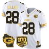 Packers 100th Season & Home Patch Gold Vapor Limited Jersey All Stitched – White Gold – AJ Dillon Jersey