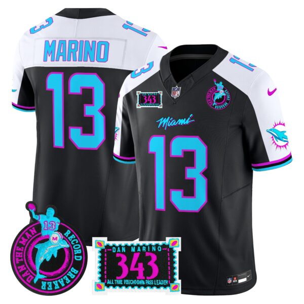 Dolphins Dan the Man Record Breaker Patch Vapor Limited Jersey – All Stitched – Black Alternate – Dan Marino Jersey