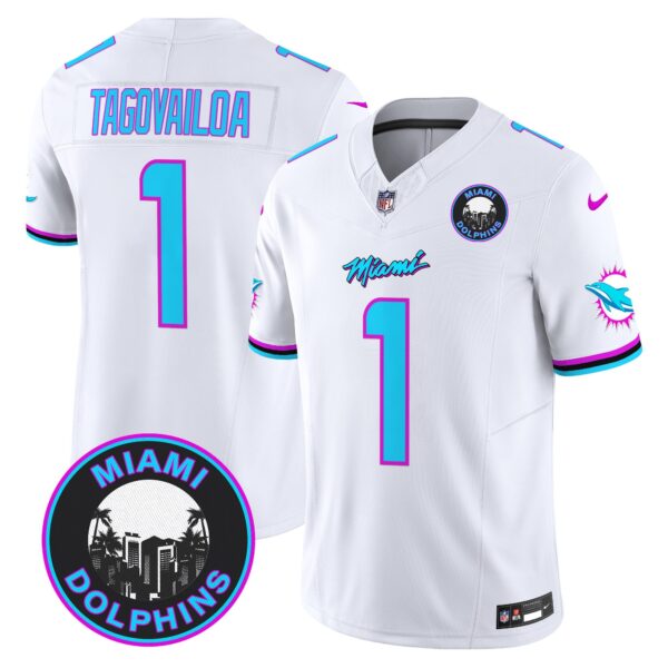 Dolphins Miami Vice Vapor Limited Jersey V3 – All Stitched – White – Tua Tagovailoa Jersey