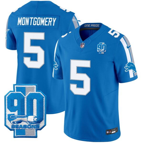 Detroit Lions 90th Year Patch Vapor Limited Jersey – All Stitched – Blue – David Montgomery Jersey