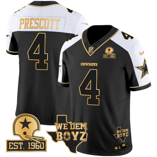 Cowboys Est. 1960 & We Dem Boyz Patch Gold Vapor Limited Jersey V2 – All Stitched – Alternate – Dak Prescott Jersey