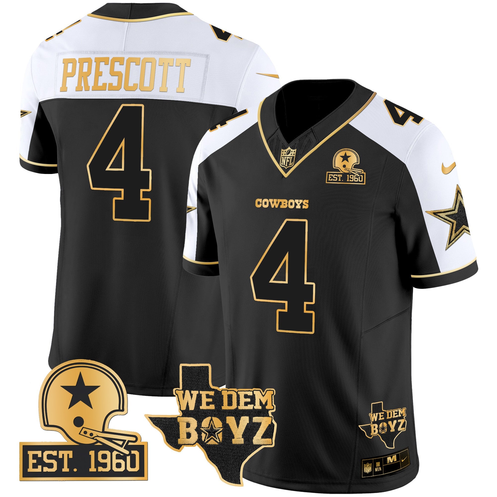 Cowboys Est. 1960 & We Dem Boyz Patch Gold Vapor Limited Jersey V2 – All Stitched – Alternate – Dak Prescott Jersey
