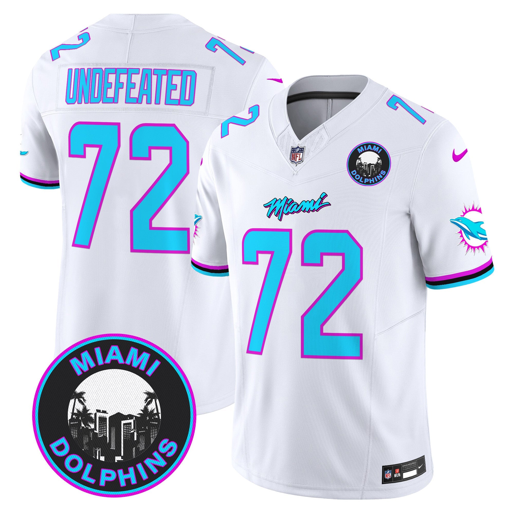 Dolphins Miami Vice Vapor Limited Jersey V3 – All Stitched – White – Undefeated Jersey
