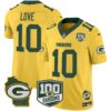 Packers 100th Season & Home Patch Cheese Vapor Limited Jersey All Stitched – Gold – Jordan Love Jersey