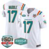 Dolphins 50th & Don Shula 347 Memorial Patch Vapor Limited Jersey – All Stitched – White – Jaylen Waddle Jersey