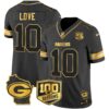 Packers 100th Season & Home Patch Gold Vapor Limited Jersey All Stitched – Black Gold – Jordan Love Jersey