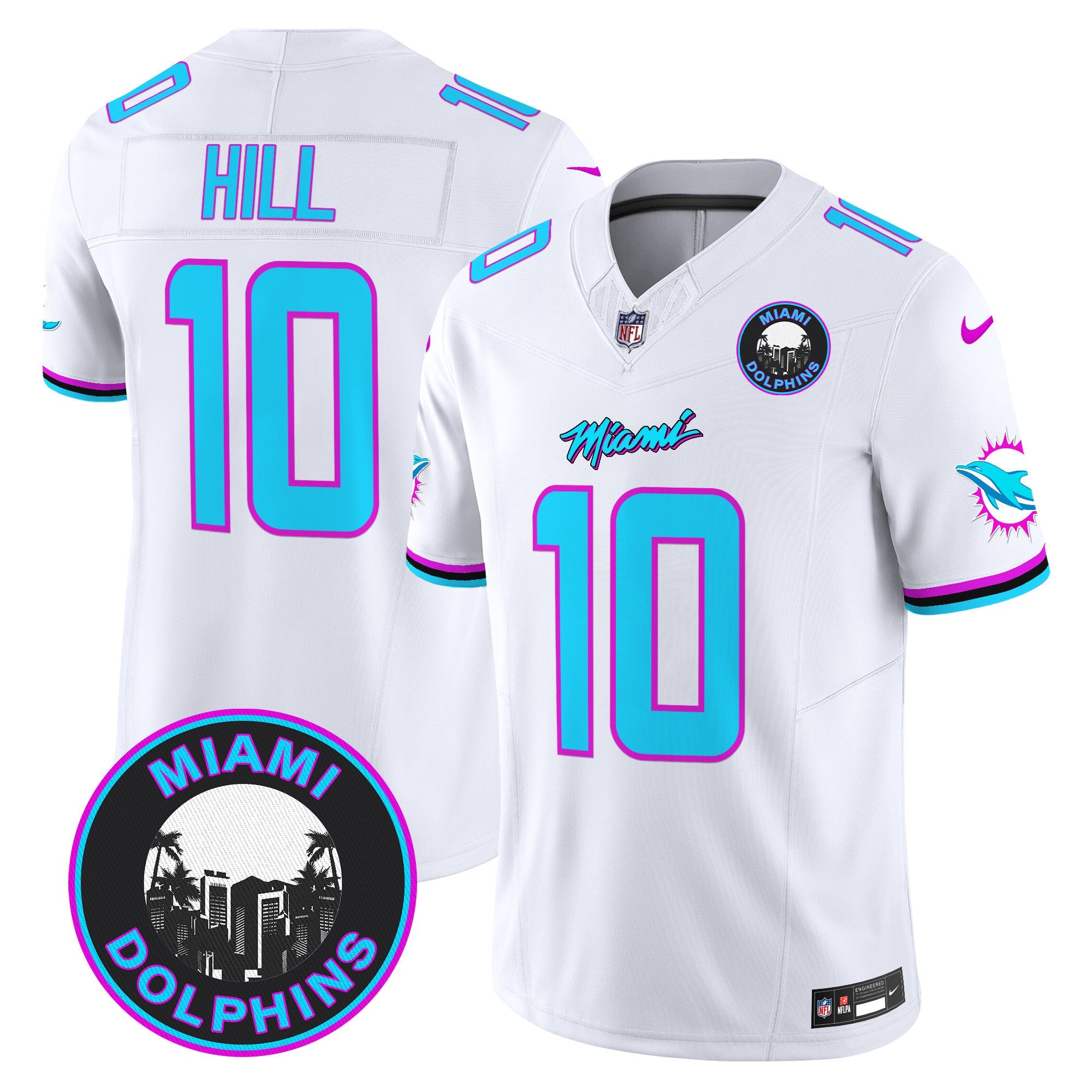 Dolphins Miami Vice Vapor Limited Jersey V3 – All Stitched – White – Tyreek Hill Jersey