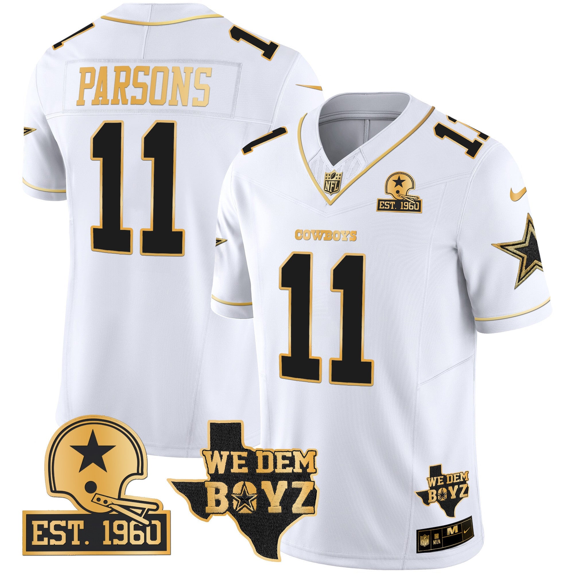 Cowboys Est. 1960 & We Dem Boyz Patch Gold Vapor Limited Jersey V2 – All Stitched – White Gold – Micah Parsons Jersey