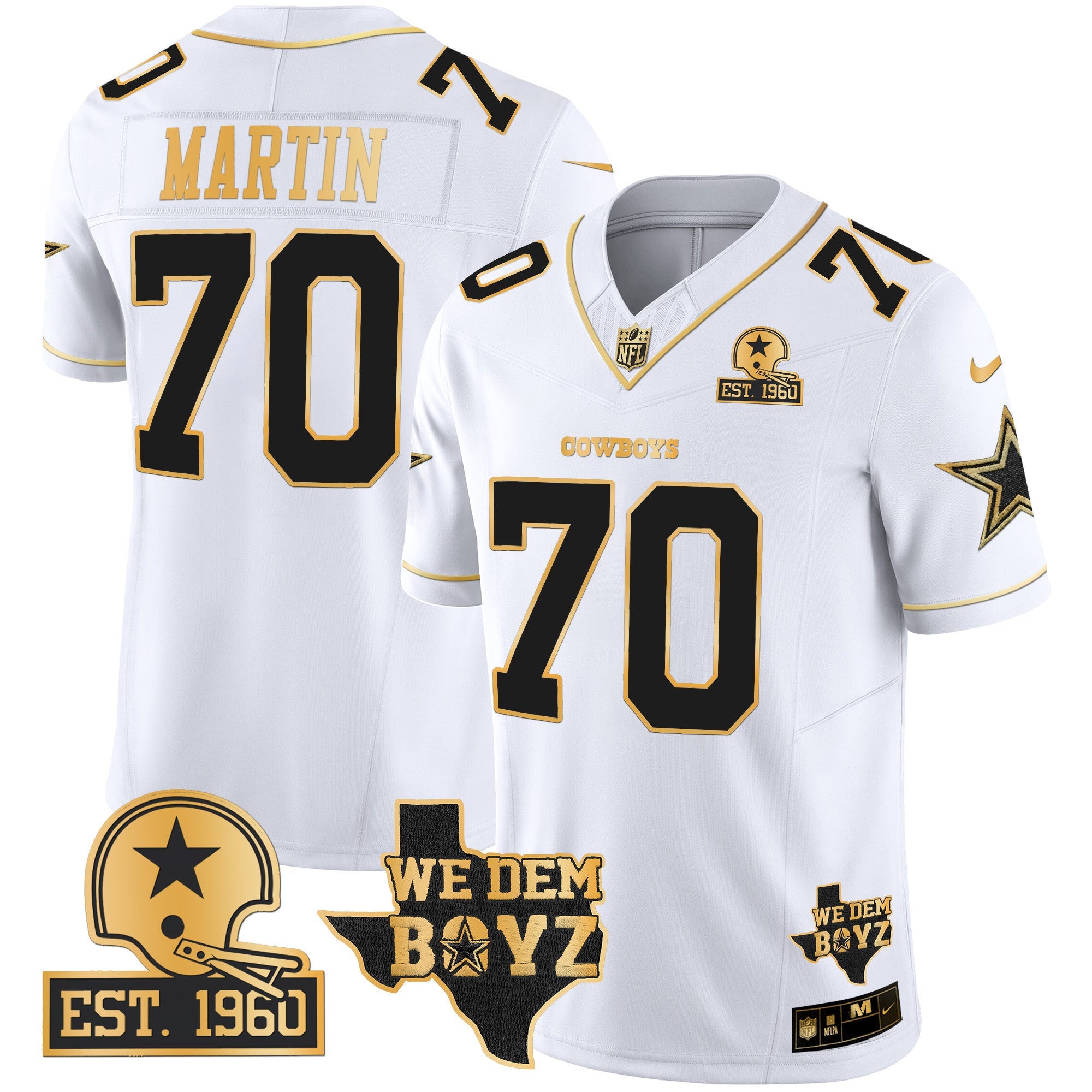 Cowboys Est. 1960 & We Dem Boyz Patch Gold Vapor Limited Jersey V2 – All Stitched – White Gold – Zack Martin Jersey