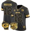 Packers 100th Season & Home Patch Gold Vapor Limited Jersey All Stitched – Black Gold – Aaron Rodgers Jersey