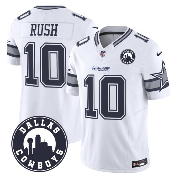 Dallas Cowboys City Patch Vapor Limited Jersey – All Stitched – White – Cooper Rush Jersey