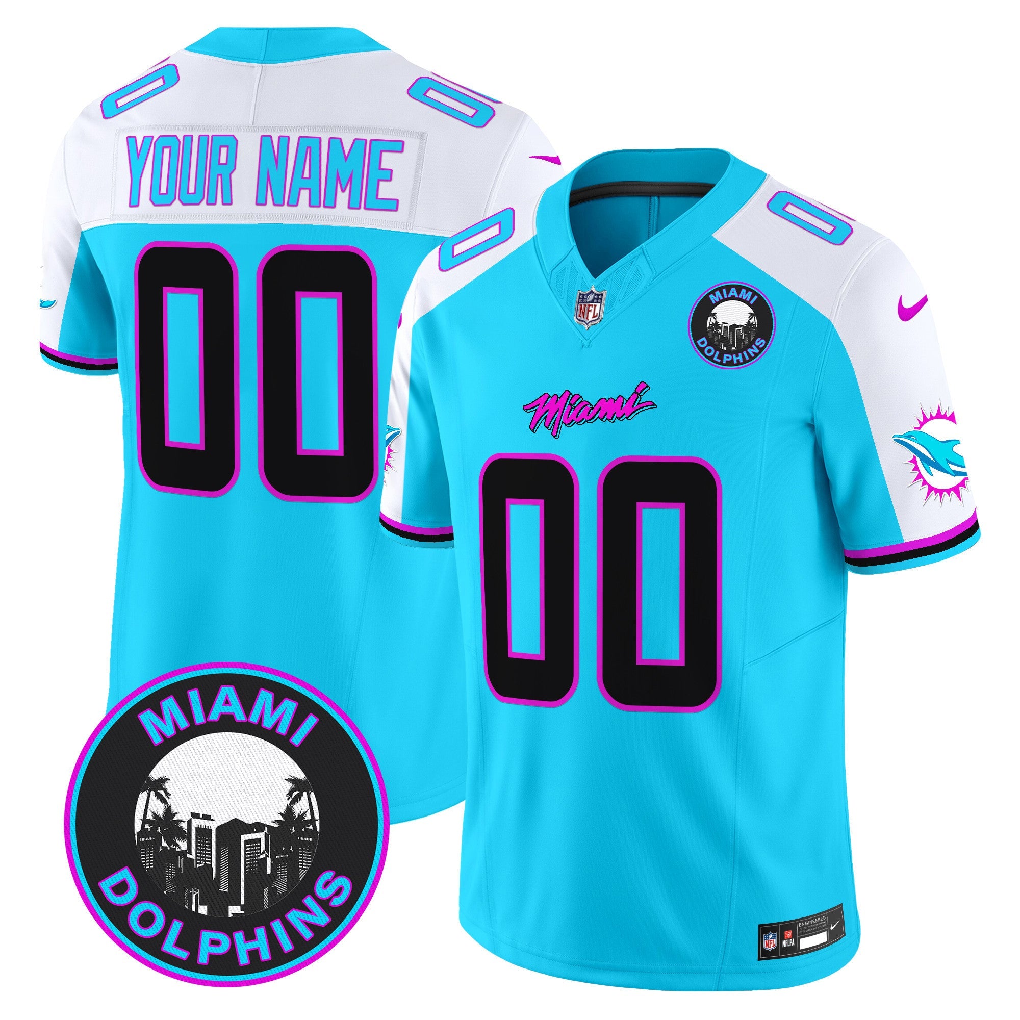 Dolphins Miami Vice Vapor Limited Custom Jersey V3 – All Stitched – Aqua Alternate Jersey