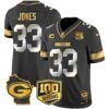 Packers 100th Season & Home Patch Gold Vapor Limited Jersey All Stitched – Black Limited – Aaron Jones Jersey